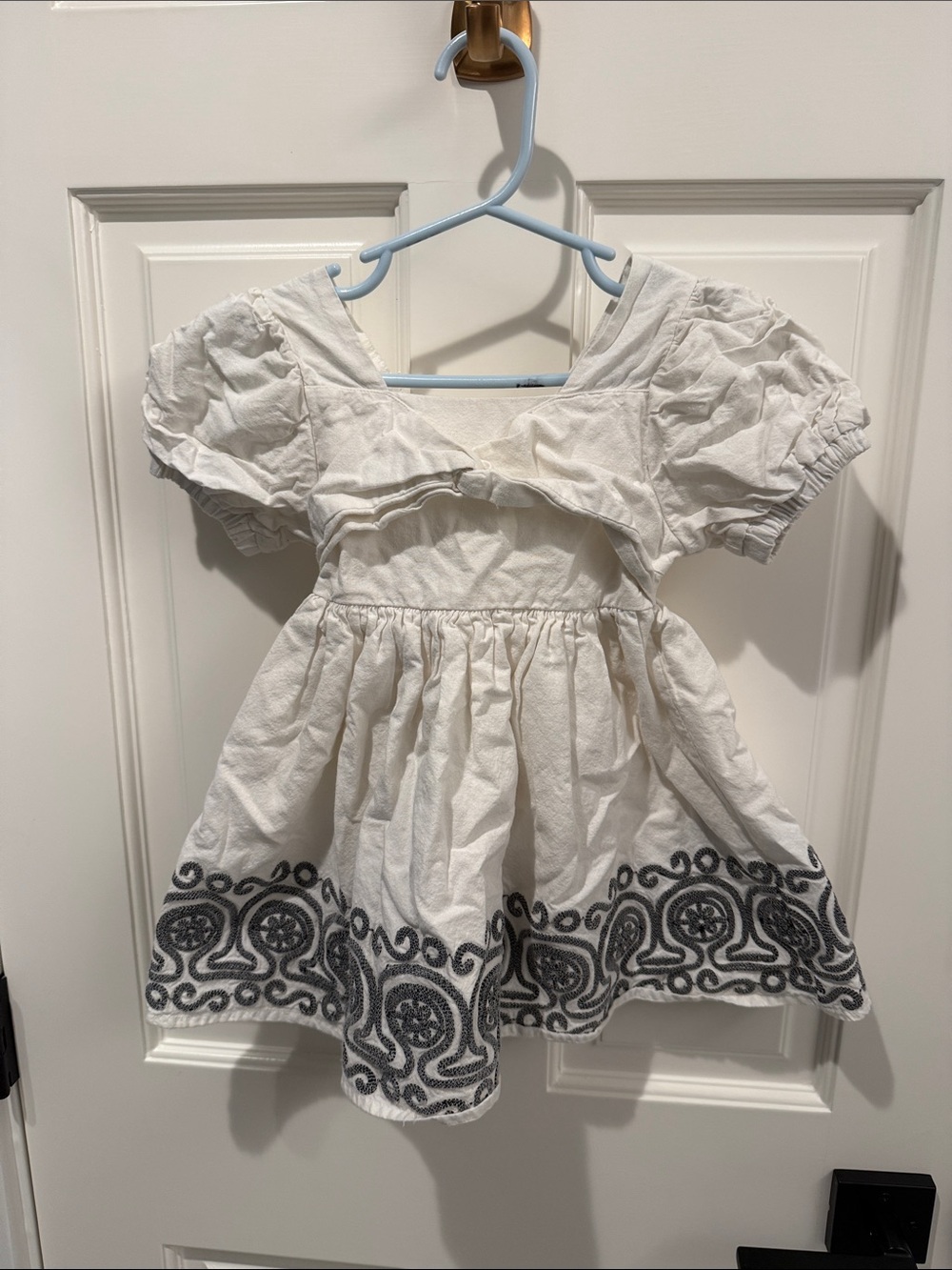 Habitual White Dress with Black Embroidered Hem - Girls